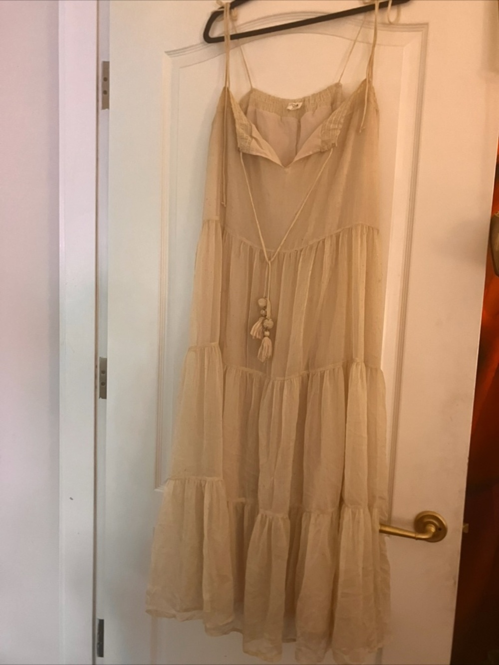 Large Vici Dress, Gold-like flecks throughout, flowy, perfect for summer.